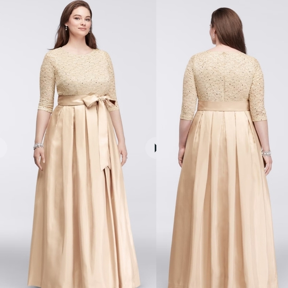 3/4 shimmer lace sleeve shantung skirt Mother of the Bride Dress Wedding Plus - Picture 1 of 11